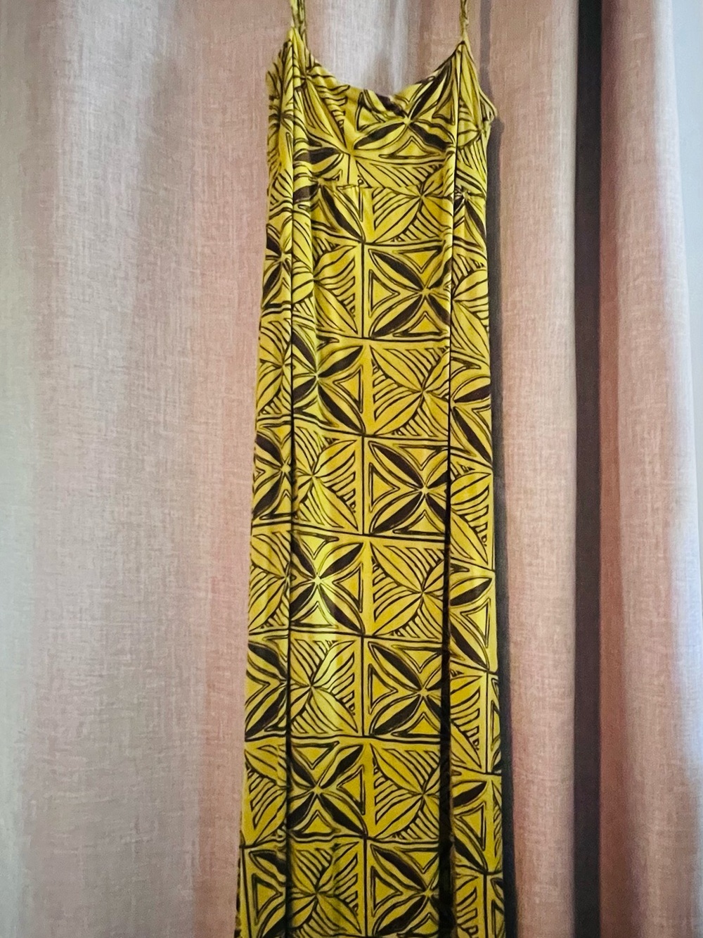 Yellow Patterned Maxi Dress with Spaghetti Straps